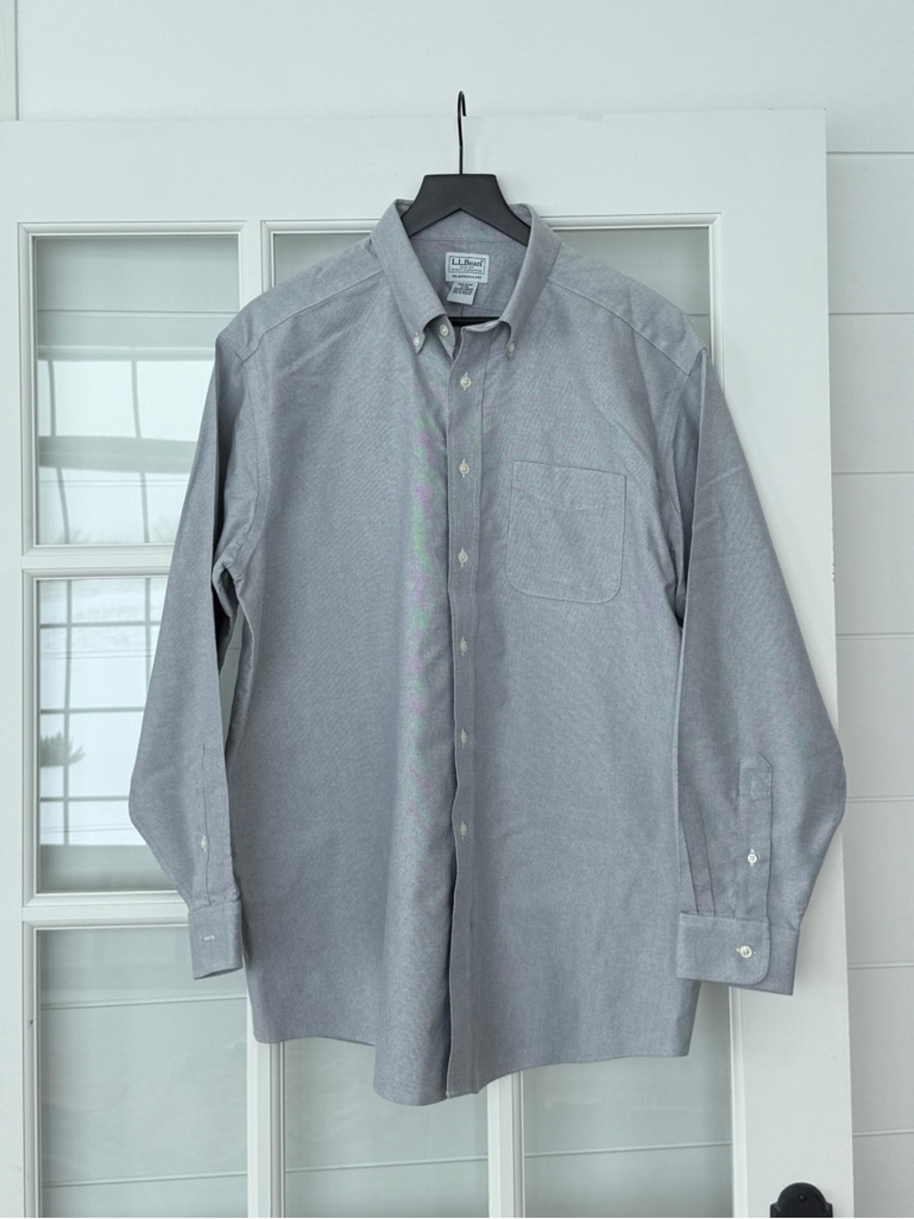 L.L. Bean Men’s Button-Down Dress Shirt in Light Gray Cotton